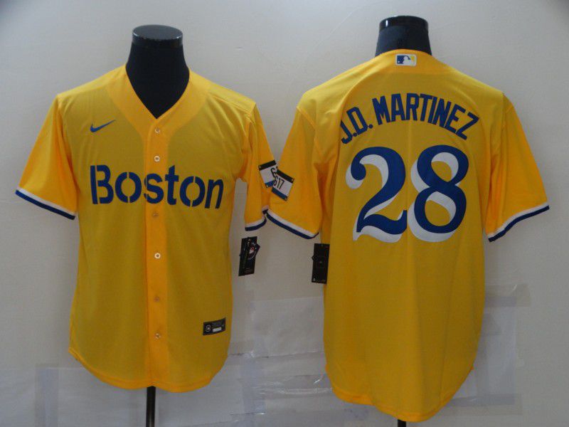 Men Boston Red Sox #28 J.D.Martinez Yellow City Edition Game 2021 Nike MLB Jerseys->boston red sox->MLB Jersey